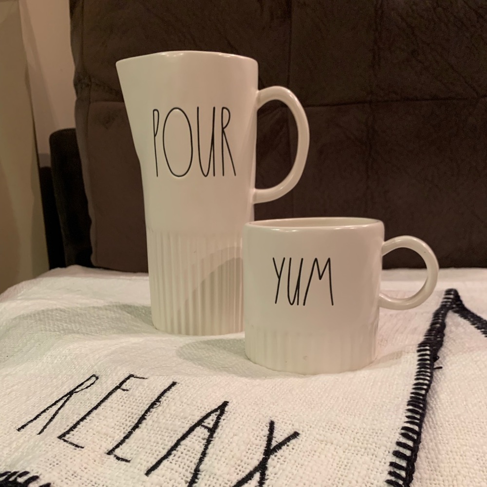 Rae Dunn pour pitcher and Yum mug
